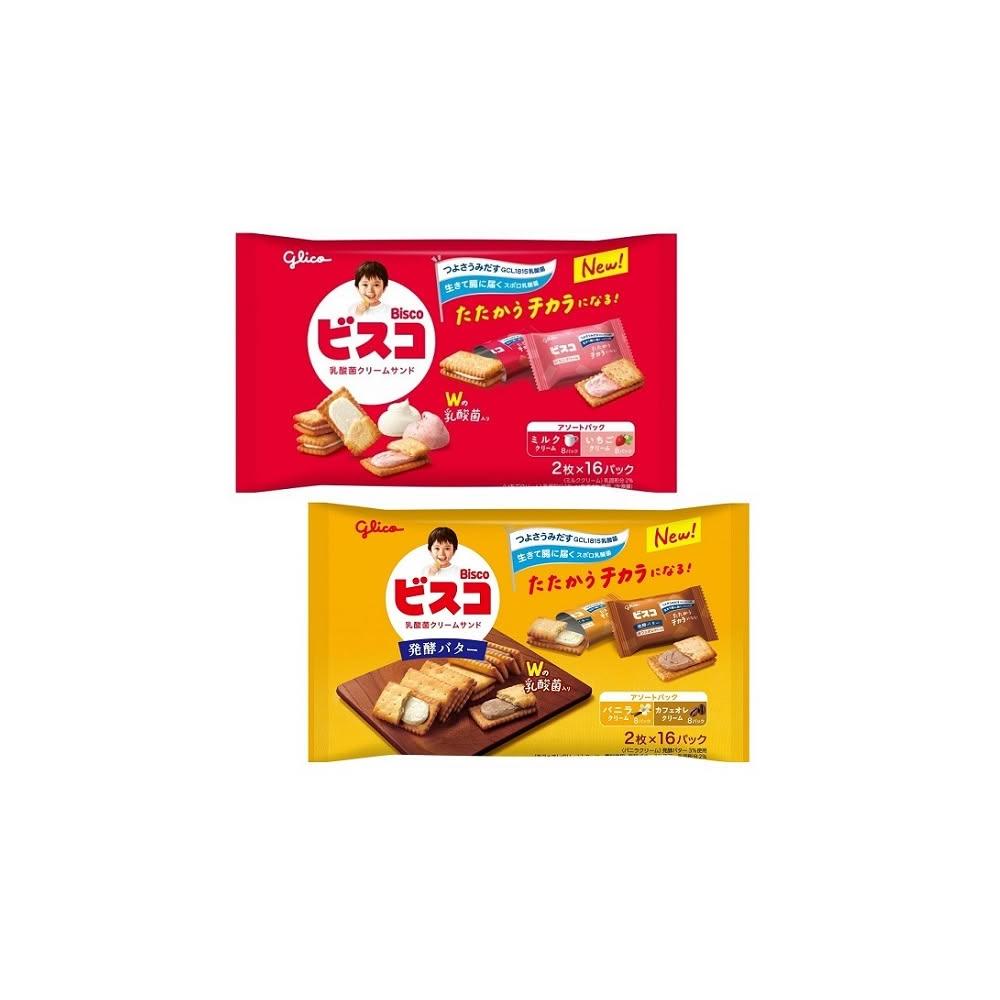 【Glico 格力高】+爆買日本+ 固力果 乳酸菌綜合餅乾 必思可 奶油&草莓 雙味餅乾 奶油餅乾 乳酸菌餅乾 夾心餅乾