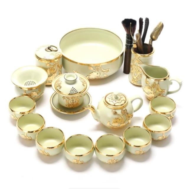 ZHIPU 芝浦】金鑲玉高端開片汝窯茶具套裝景德鎮陶瓷中式高檔茶壺茶杯禮