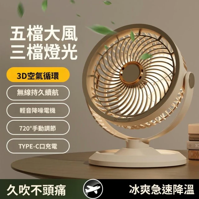 【極速降溫】usb充電款風扇 桌面搖頭 三檔夜燈電風扇 戶外電風扇 三種使用方式 煦煦衣櫥