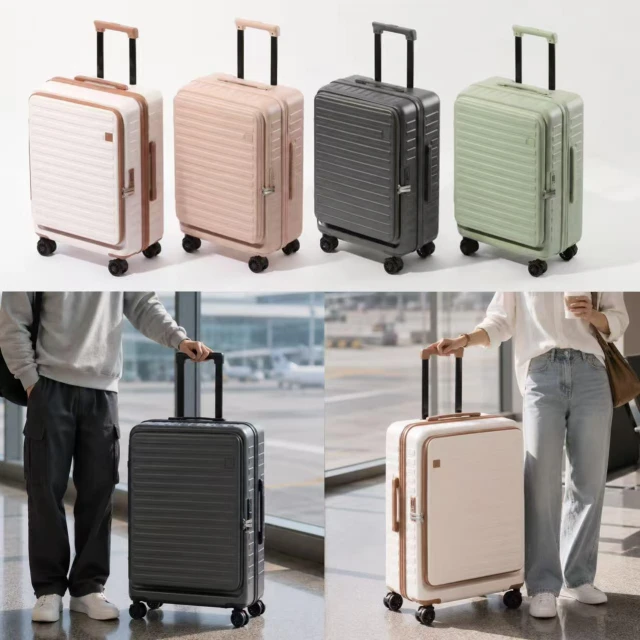 【LUHO 小旅禾】前開式行李箱 登機箱 上掀式行李箱 擴充行李箱 行李箱20吋 24吋 28吋行李箱 杯架 剎車輪 掛勾 多功能旅行箱