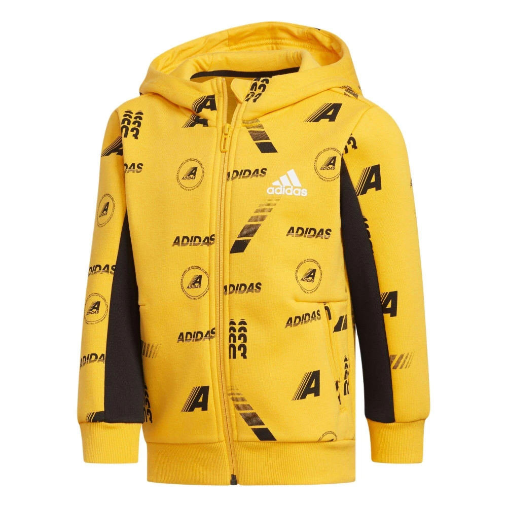 【adidas 愛迪達】EH4063 adidas夾克 透氣拼色連帽拉鏈長袖 黃色 中小童