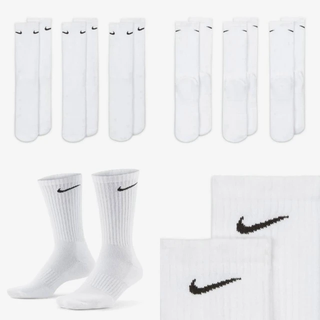【NIKE 耐吉】毛圈布厚底 薄底 Nike Everyday 3雙一組 白襪 長襪 襪子 SX7664-100 SX7676-100